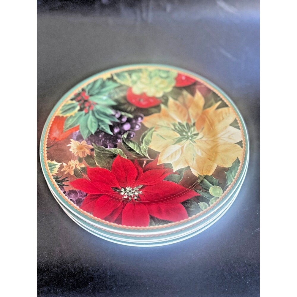 Hallmark by Sakura "Holiday Abundance" Christmas Salad Plates 8 1/4" Set of 4 +3